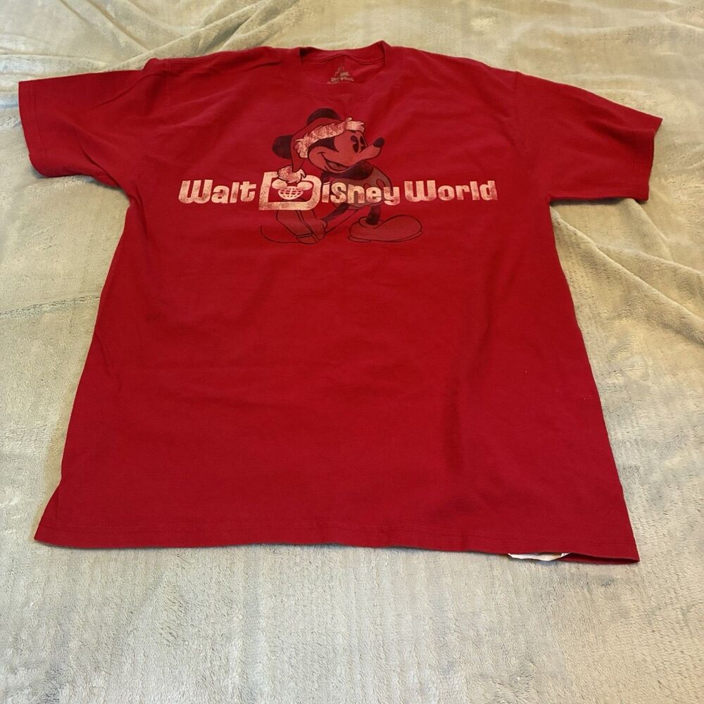 Walt Disney World Mickey Mouse Shirt Christmas Theme Red Adult Unisex Medium